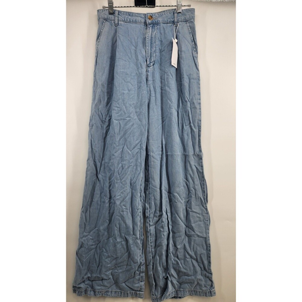 MNG Mango Womens 36 Blue Wide Leg Mid Rise Regular Fit Jeans Pants NWT